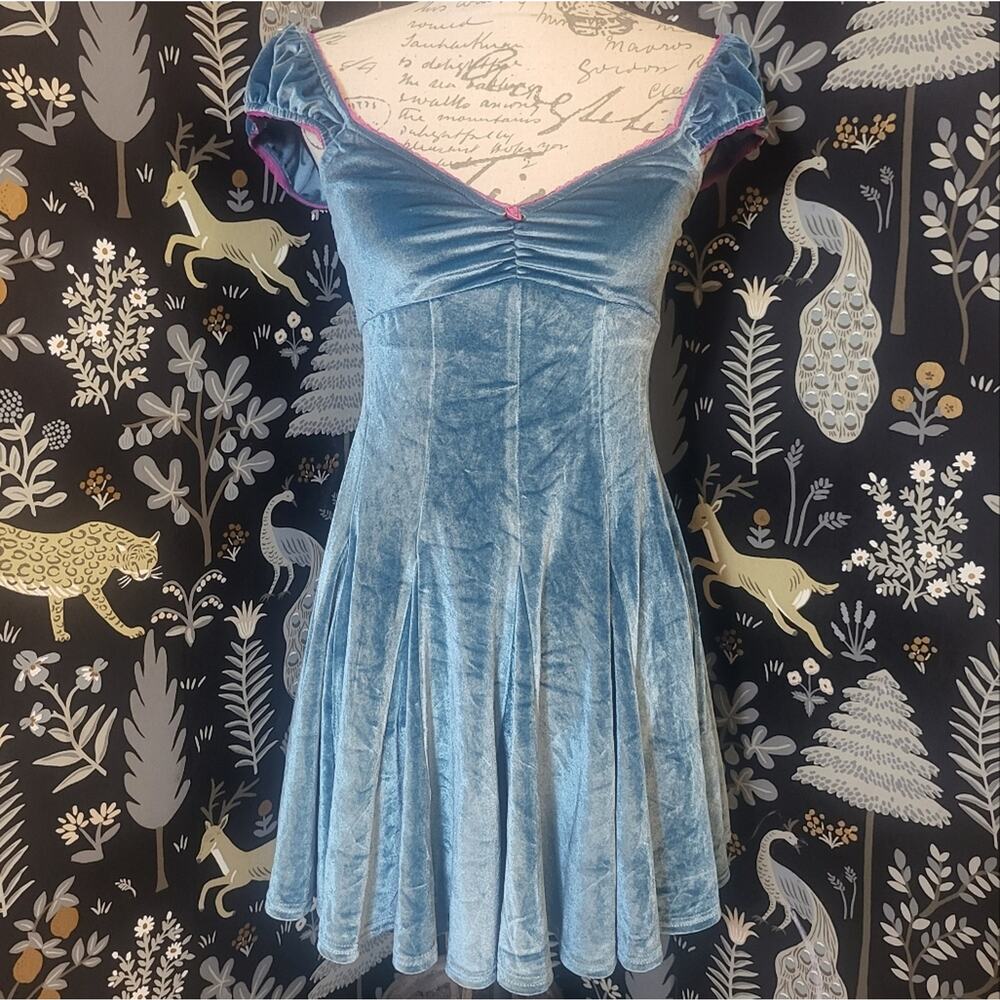 Free People Rose Marie Velvet Mini Dress Blue XS Fit & Flare Romantic Party - Picture 10 of 14